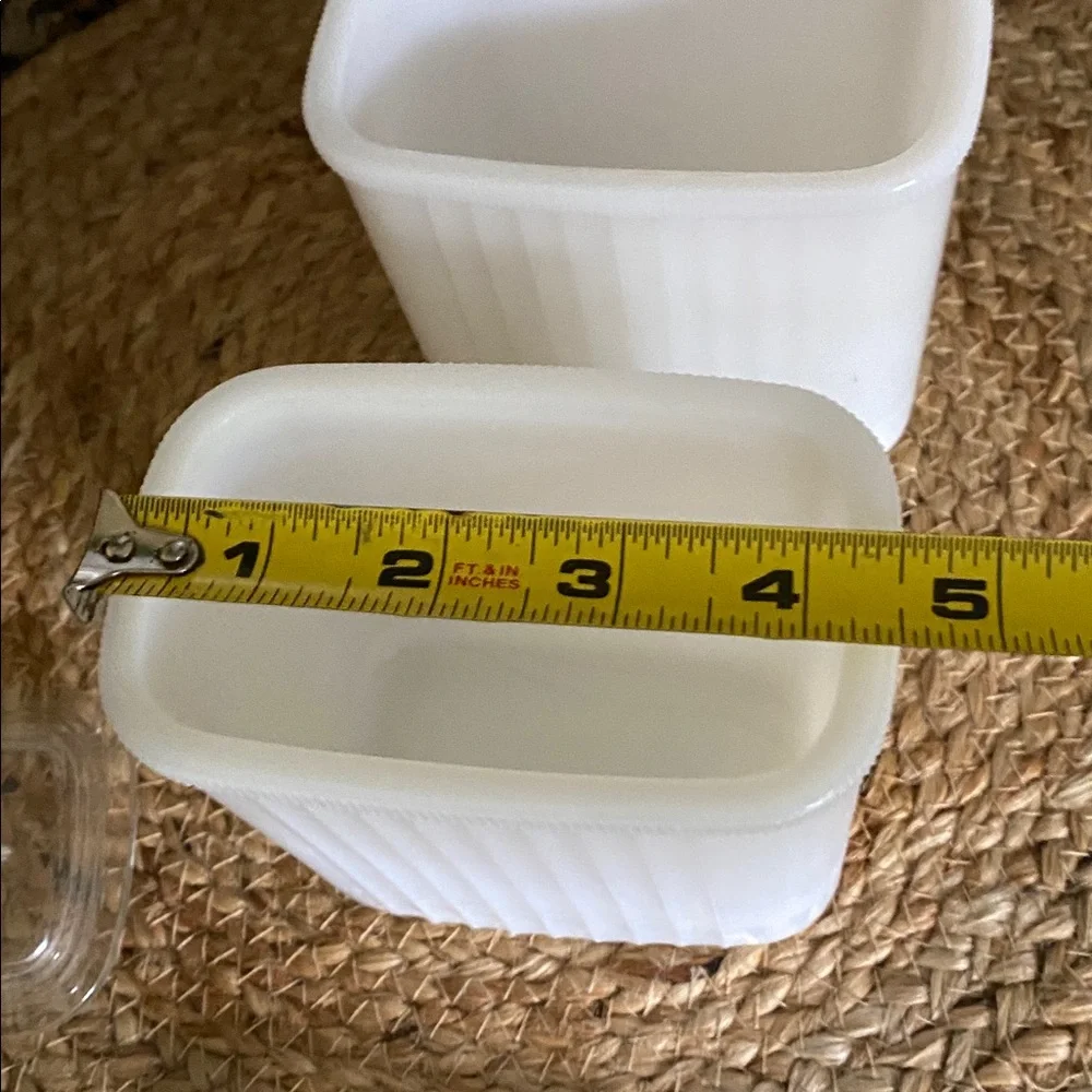 Vintage Hazel Atlas milk glass refrigerator dishes with plastic lids 40’s-60’s